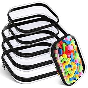 Hoolerry 6 Pcs Hard Clear Zipper Case Transparent Zipper Hard Pouch for Snacks Makeup Bag Plastic Cosmetic Bag Portable Travel Organizer for Makeup Storage(Black, Big, Medium)