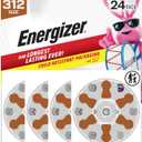 Energizer Hearing Aid Batteries Size 312, Brown Tab, 24 Pack