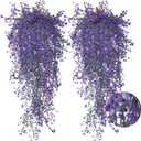 RECUTMS Artificial Hanging Plants Fake Vines Wall Hanging 4Pcs Faux Ferns Leaves Greenery for Summer Spring Home Garden Wedding Party Indoor Outdoor Mothers Day Decorations(Purple)