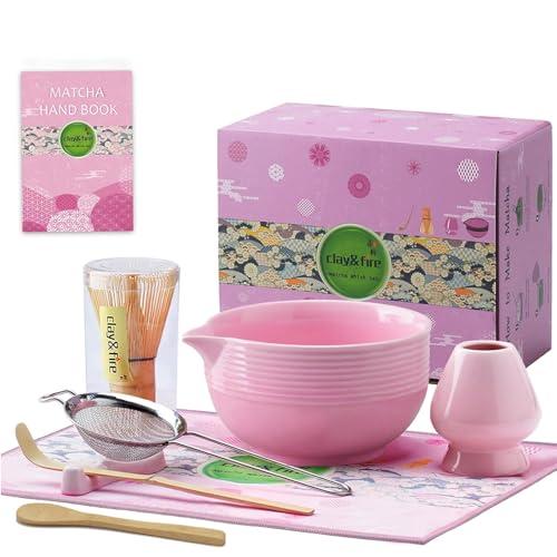Clay&Fire Matcha Whisk Set, 3 pcs Ceramic Matcha Set, Gifts for Women, Matcha Bowl with Spout and Whisk, Matcha Kit for Matcha Lovers, Gift Mother's Day, Birthday, Anniversary