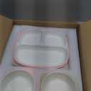4 Pcs Square Porcelain Kid Plate Bowl Set with Suction, 2 Ceramic Toddler Divided Plate 2 Baby Anti Slip Silicone Sleeve Bowl for Feeding Supply Microwave Dishwasher Safe(Pink, Beige)
