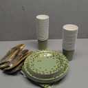 175pcs Sage Green Paper Plates and Napkins Set, Disposable Sage Green and Gold Polka Dot Party Plates Cups For Baby Shower Birthday Wedding Party Supplies and Decorations, Serve 25