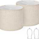 Lampshades Set of 2, Drum Lampshades 11.6" Top x 12.6" Bottom x 9.8" High, Seaside village Medium Lampshades (Spider Fitter), Beige Lampshades Natural Linen Hand Crafted, Easy Assembly Required