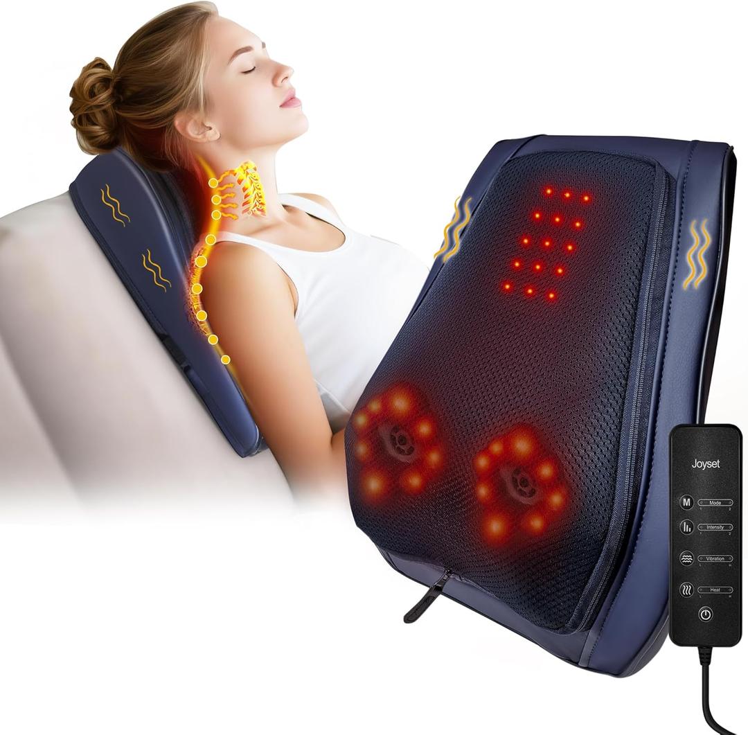 Joyset Back Massager for Back Pain Deep Tissue, Shiatsu Lower Back Neck Massager with Heat, 3D Kneading Massage Pillow for Neck Shoulder Legs, Gifts for Mom, Dad, Women (Blue)