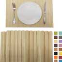 Set of 12 Pcs Bamboo Placemats Sushi Rolling Mat Japanese Style Natural Anti-Slip Bamboo Placemats Washable Heat-Resistant Table Mats for Dining Room and Kitchen Natural Color