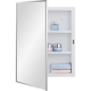 IDYLLOR Plastic Bathroom Medicine Cabinet with Framed Mirror 16 x 22 inch, Surface and Recessed Mount