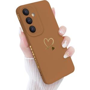 for Samsung Galaxy S25 Case Girls Women, Cute Love Heart Pattern Phone Case Flexible Liquid Silicone Shockproof Protective Bumper Cover for Samsung Galaxy S25-Coffee