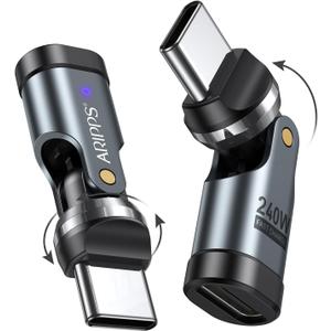 USB C Adapter [2-Pack], PD 240W USB C 90 Degree Adapter, USB Type C Right Angle Adapter/360 & 180 Degree C to C Adapters for Phone 17/16/15, MacBook Pro/Pad Series, Samsung Galaxy, Tablet, Laptop