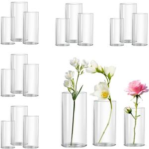 Glass Cylinder Vase Set of 18 for Centerpieces, 4,4.7,6 inch Tall Clear Vase Bulk Floating Candle Holder for Wedding Table Home Dcor and Party