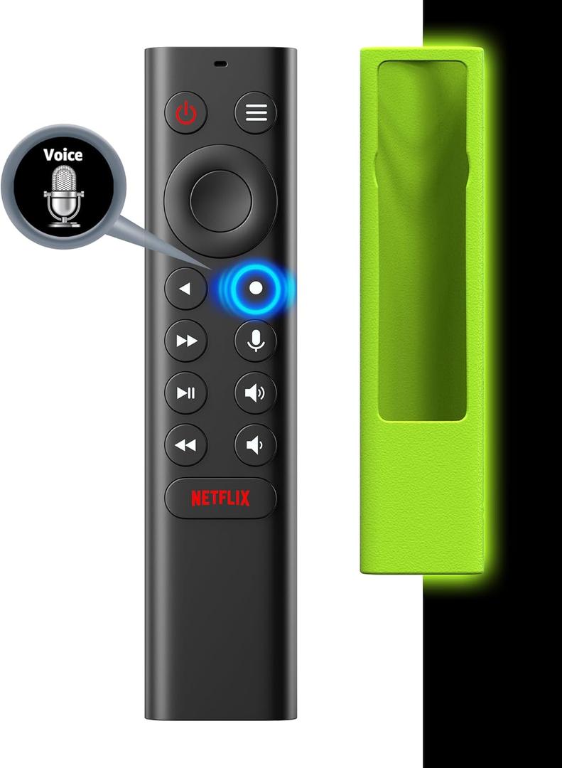 Replacement for Nvidia Shield Remote Control with Protective Case Loop-Glow in Dark (Green), Voice Search, Backlit Buttons, Customizable Menu Buttons