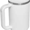 Tumbler with Handle & Straw 40 oz | Twist On 3-Way Lid | Cupholder Compatible for Travel | Insulated Stainless Steel Cup | BPA-Free | Tumbler with Lid and Straw for Water, Iced Tea or Coffee | white