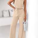 PRETTYGARDEN One Piece Jumpsuits for Women Dressy Summer Travel Outifts Casual Sleeveless Mock Neck Wide Leg Rompers(Beige,XX-Large) (Beige, XXL)