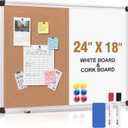 White Board and Cork Board Combo 24" x 18" Aluminum Frame