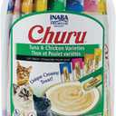 INABA Churu Cat Treats, Grain-Free, Lickable, Squeezable Creamy Pure Cat Treat/Topper with Vitamin E & Taurine, 0.5 Ounces Each Tube, 50 Tubes, Tuna & Chicken Variety