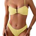 Fanuerg Women's Ribbed Bikini Sets U Wire Adjustable Spaghetti Straps Swimsuit Textured Ruched Two Piece Bathing Suit Yellow L