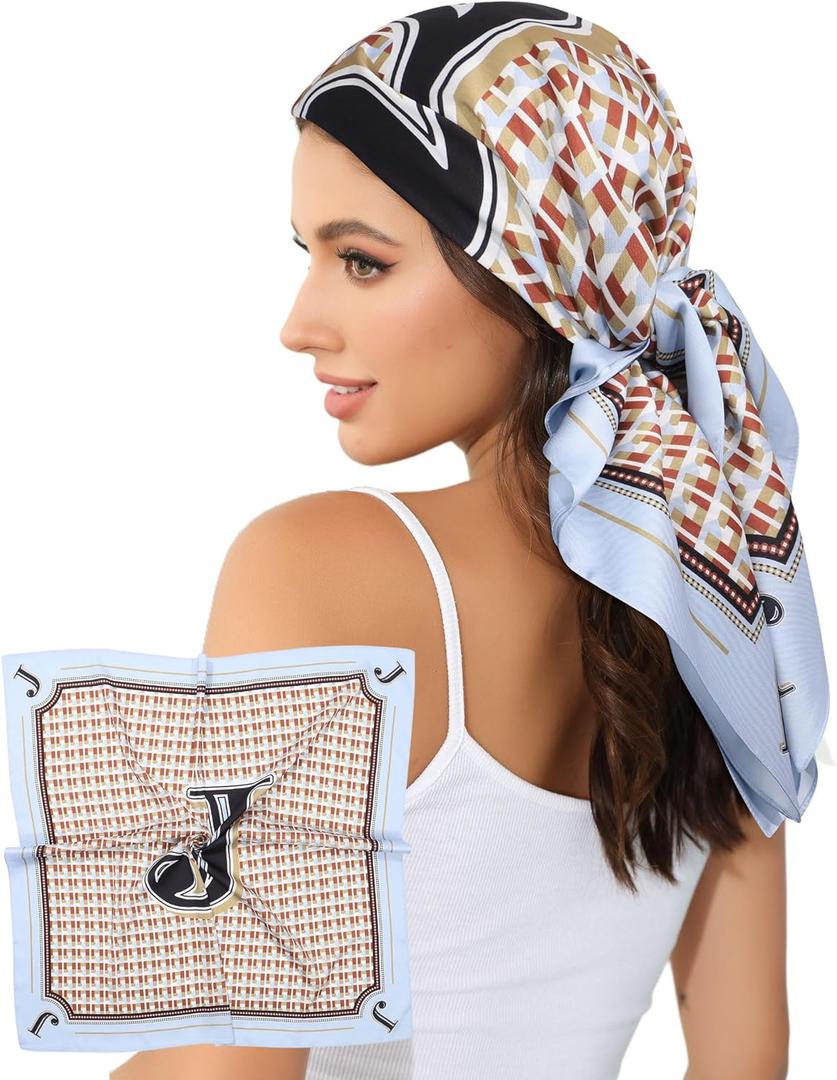 AWAYTR 35 Satin Head Scarves Women Like Silk Scarf Hair Bandanas Women Matte Neck Scarf Head Wrap Hair Headscarf (J)
