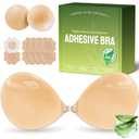 Ultra Invisible Sticky Bra Push Up, Strapless Adhesive Bra for Women's Exotic Bras, Reusable Silicone Sticky Boobs for Backless Dress (D Cup, Beige) (Beige)