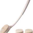 Long Handle Shower Back Scrubber,15.75 Inch Ergonomic Curved Brush with 3 Replaceable Heads with Soft and Firm Bristles,Silicone Handle for Easy Back Cleaning and Exfoliation,Bath Body Brush(Beige)