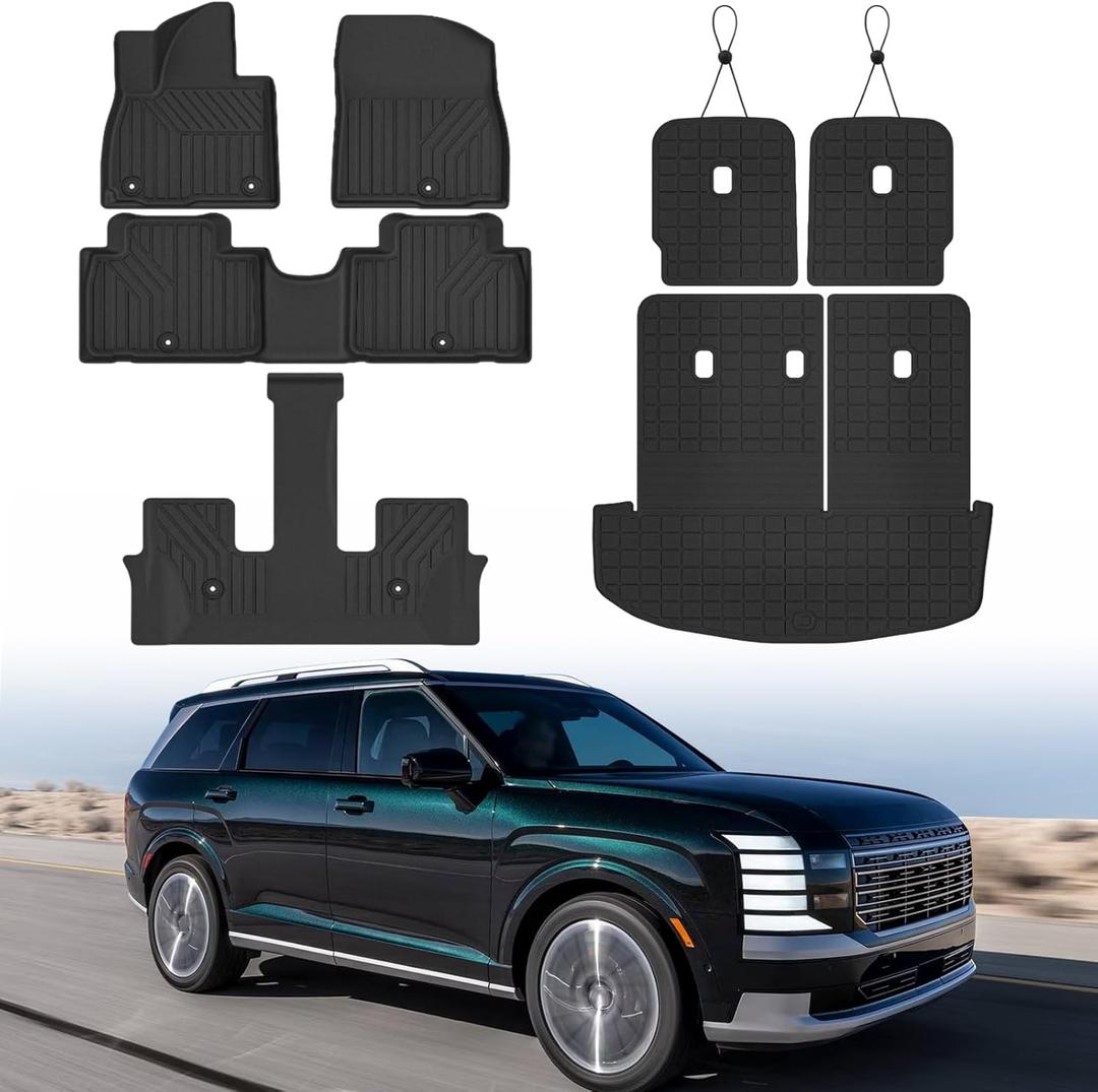 Floor Mats & Trunk Mat & Backrest mat Fit for Hyundai Palisade 2026 7/8 Seats Gas Only All Weather Protection TPE, Anti-Slip Floor Mats & Cargo Liner for Palisade 2026 Accessories