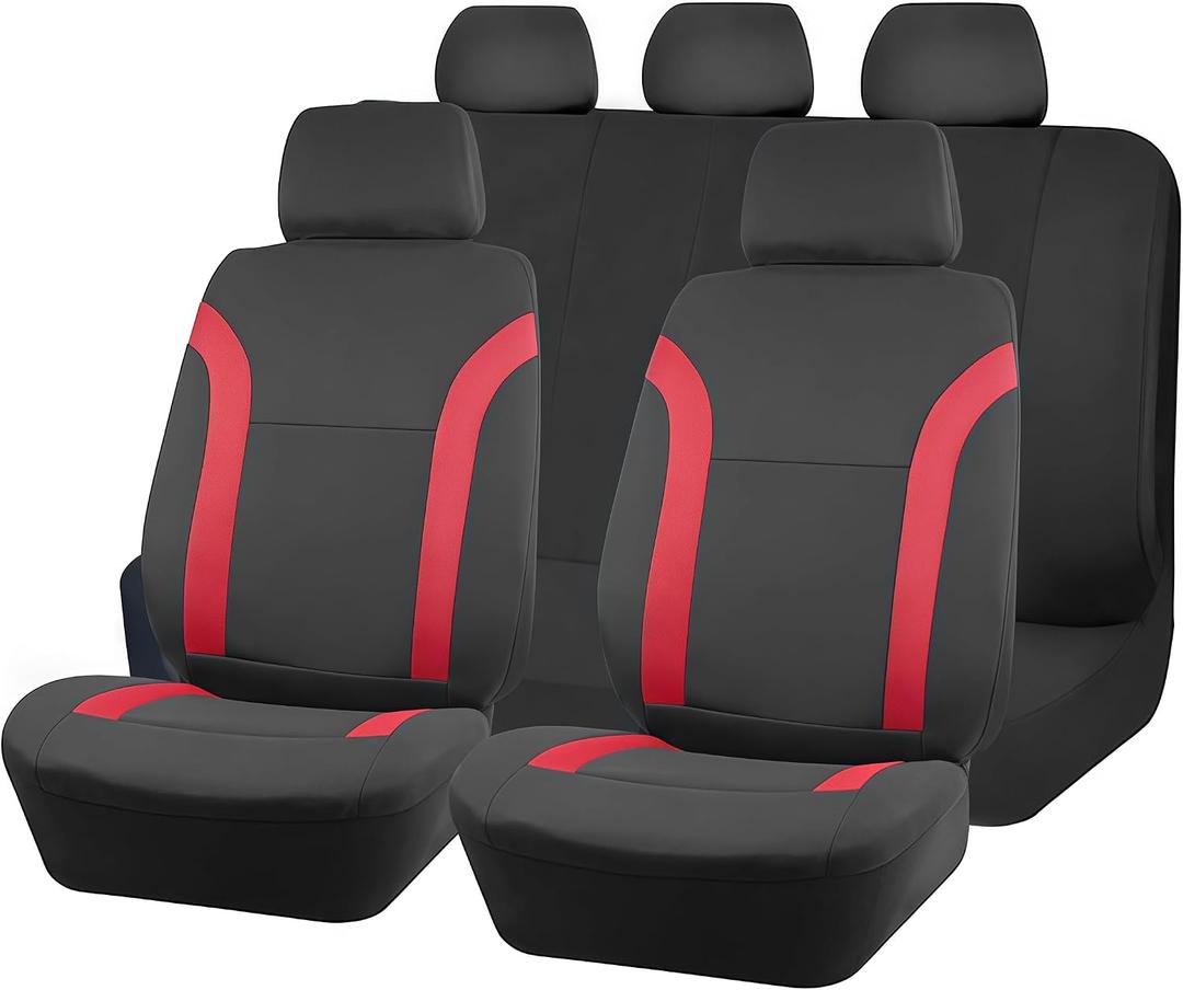 Zpana Car Seat Cover Full Sets, 9PCS Waterproof Vehicle Front and Rear Split Bench Covers with 3D Foam Back Support, Breathable Auto Seat Protective Accessories, Universal for SUV RV Truck (Red)