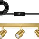 Track Lighting Plug in, 30" LED Track Light Fixtures Ceiling, Gold 5 Way Spotlight, Rotatable Head, Plug Wall Lights with 14.8FT Cord, Ceiling Lighting for Kitchen Hallway Bar(GU10, NO Bulb)