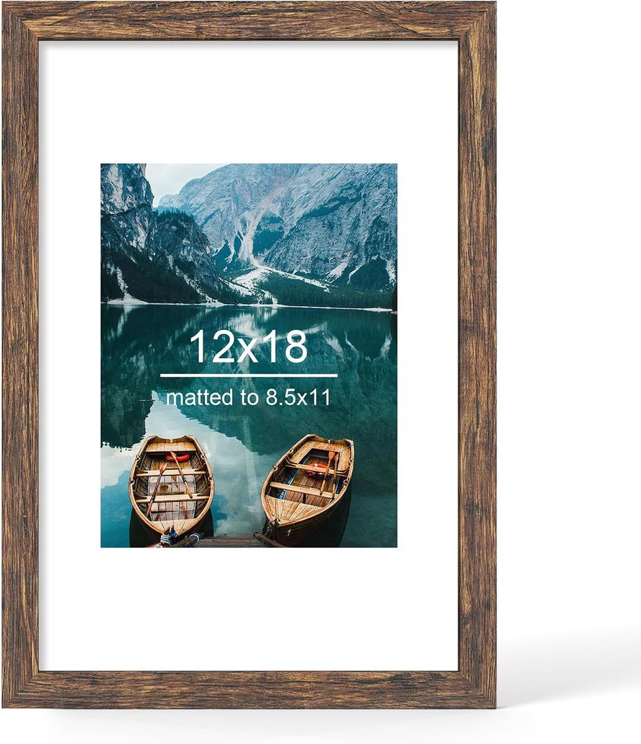 Hongkee 12x18 Picture Frame, Rustic Brown Wood Style, Wall Mounting