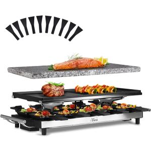 Artestia 1500W Large Size Raclette Cheese Grill Adjustable Temperature Korean BBQ Grill, Cheese Raclette with Grill Stone and Food-Grade Ceramic Glaze Reversible Aluminum Plate for Parties Family