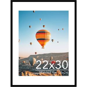 JCJMY 22x30 Picture Frame with 18x24 Mat, Display Photo 18x24 with Mat or 22 x 30 Without Mat, Wall Hanging Large 22 by 30 Poster Frame with Plexiglass, Black