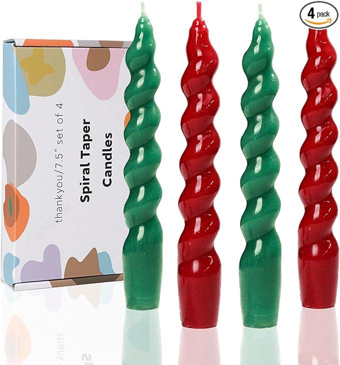 LPUSA 7.5 inch Christmas Taper CandlesGreen and Red Spiral CandlesUnscented Candle Sticks and Dripless,Christmas decorations4pcs(Green,Red)