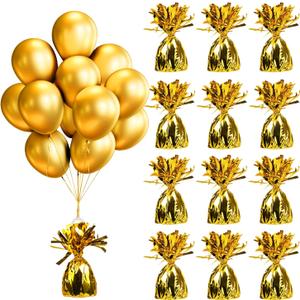 12PCS Balloon Weight Metallic Heavy Solid Balloon Pendant Pack Holder For Table Centerpieces Birthday Wedding Chrismas Party Decoration (Metallic Gold)