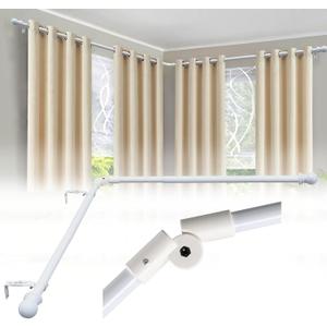 Corner Curtain Rod for Windows 1 Inch - Adjustable 32-134 inch for Bay/Right Angle Windows, Heavy-Duty Rustproof Metal Curtain Rod for Corner Window (White)