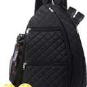 Pickleball Bag for Women Pickelball Backpack Large Quilted Sling Bags, Holds Pickleball Paddles Tennis Racket (Black)