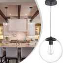 KoKo&Yukina 10" Globe Pendant Light Black Mid Century Pendant Light Mid Century Adjustable Hanging Light Fixture Matte Black Finished with Clear Glass Lampshade for Dining Room Bedroom Kitchen Island (10 inch, Clear & Black)