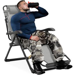 MoNiBloom Lounge Chair Adjustable Patio Chair Steel Frame Outdoor Furniture Recliner Folding Lounge Camping Chair with Headrest for Pool Side Yard Beach, 330lbs Capacity (29" with Footpad 1-Pack, Grey)