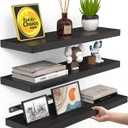 BAYKA Floating Shelves for Wall, Wall Mounted Rustic Wood Shelves for Bathroom, Bedroom, Living Room, Kitchen, Hanging Shelf for Books/Storage/Room Decor with 22lbs Capacity (Black, Set of 3, 15.7in) 
