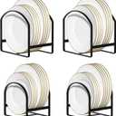 4 Pack Kitchen Plate Holder Organizer for Cabinet Space Saver Dinner Dish Plate Storage Rack Upright Dish Drying Racks Metal Dish Racks Stand for Cupboard and Countertop 2 Large 2 Small Black