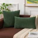 Kevin Textile Pack of 2 Corduroy Soft Soild Spring Decorative Square Throw Pillow Covers Set Cushion Cases Pillowcases for Sofa Bedroom Car 20 x 20 Inch 50 x 50 Cm Moss Green