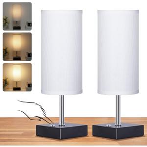 Cordless Table Lamp, Rechargeable Lamp Touch Control Dimmable, Battery Operated Small Bedside Table Lamps for Night Stand, Desk Lamp with Linen Fabric Shade for Bedroom,Home,Office,Dorm(White) (12 Inch)