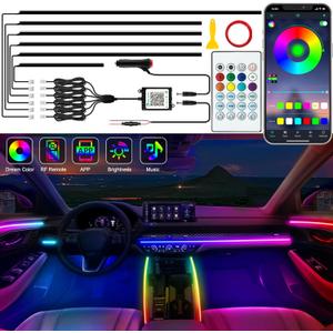 Jushope Interior Car LED Strip Lights, Acrylic LED Lights for Car with Dynamic Dreamcolor Chasing, Ambient Lighting Kits Music Sync Wireless APP and RF Remote Control (6 in 1) (6 pieces (dimensions not specified))