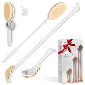 GEENOA New Foot Brush & Back Scrubber Set 2PCS, 10.2''- 27.5'' Adjustable Foot Scrubber for Shower, 18.9'' Shower Back Scrubber with 3-Length Usage, Great Aid for People with Limited Mobility(White)