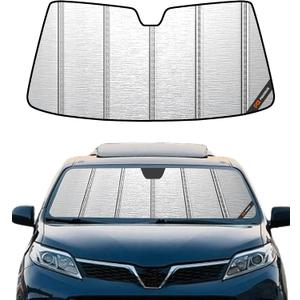 Pigenius Windshield Sunshade for Toyota Sienna 2021-2026 NO HUD, Metallic Silver Finish