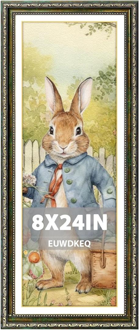 8x24 Frame, Vintage 8 x 24 Picture Frame, Classic Ornate Embossed Decorative Poster Frame for Art Prints, Posters, Photos, Home Wall Decor & Gallery Display, Green, 8x24in