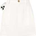 Kate Kasin Women Linen Mini Skirt with Shorts Underneath, High Waisted A Line Skort with Pockets, Dressy Casual Work Skirts (White, M)
