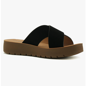 Soda Shoes Women Sandals Crisscross Strap Band Flatform Platform Lucy-S Black 6.5