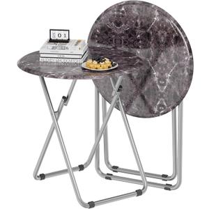 TV Tray Table, Portable TV Dinner Table for Eating, Small Foldable Round Table, TV Side Trays Table Set of 2, Snack Table for Couch, Living Room, Outdoor, Small Space (Black Marble, 2Pcs)