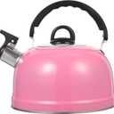 Stainless Steel Whistling Tea Kettle, Pink Spherical Hot Water Boiler Pot with Ergonomic Handle, Stove Top Teapot for Home Kitchen and Camping, Compatible with Gas and Induction Cookers
