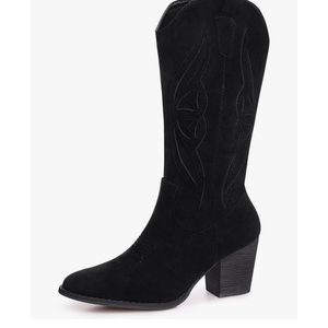 SHIBEVER Cowboy Boots for Women 2025: Mid Calf Cowgirl Boots Western Embroidered Country High Heel Pointed Toe Booties, Size 39