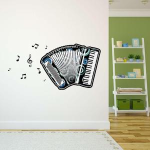 Design With Vinyl Music Wall Decal Vintage of Piano, Accordion on White Background Removable - Size: 30 in x 15 in (Multi)