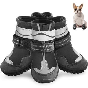Dog Shoes, Otunrues Dog Shoes for Small Medium Large Dogs, Anti-Slip Dog Boot with Reflective, Waterproof Dog Booties & Paw Protectors for Winter Snowy Hot Pavement Day (Black, L)