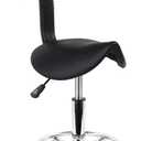 KKTONER Saddle Stool with Foot Rest PU Leather Swivel Adjustable Rolling Stools with Back Support Facial Salon Kitchen Chair (Black)